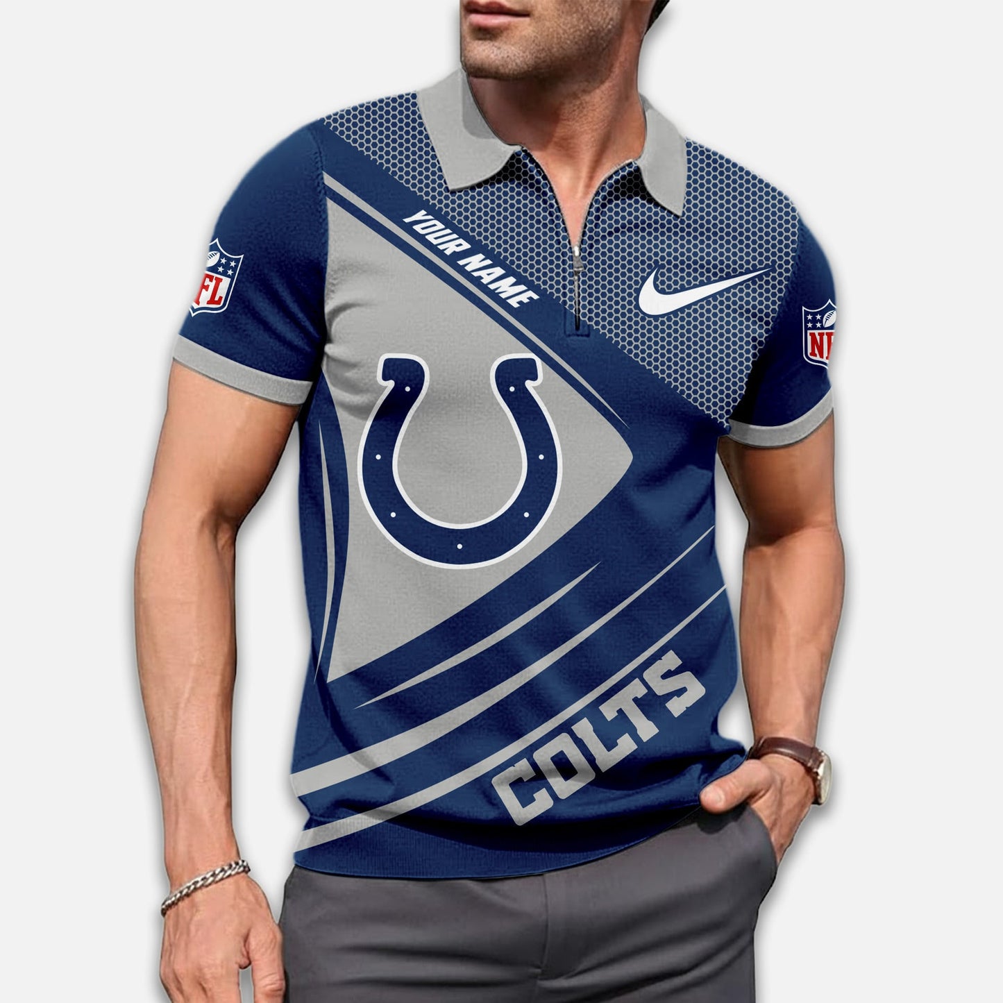 LIMITED EDITION - NEW CUSTOMIZED NFL17 IDC INDIANAPOLIS COLTS ZIP POLO SHIRT