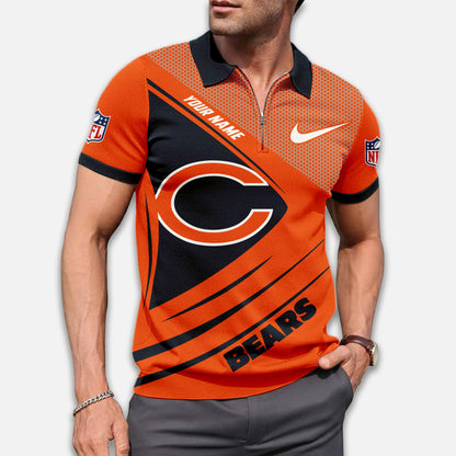 LIMITED EDITION - NEW CUSTOMIZED NFL26 CCB CHICAGO BEARS ZIP POLO SHIRT