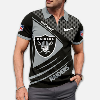 LIMITED EDITION - NEW CUSTOMIZED NFL07 LVR LAS VEGAS RAIDERS ZIP POLO SHIRT