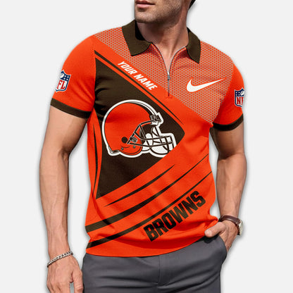 LIMITED EDITION - NEW CUSTOMIZED NFL29 CLB CLEVELAND BROWNS ZIP POLO SHIRT