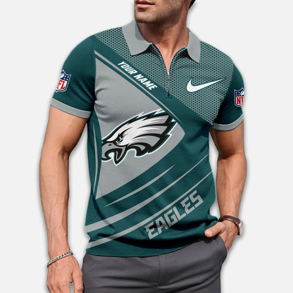 LIMITED EDITION - NEW CUSTOMIZED NFL02 PPE PHILADELPHIA EAGLES ZIP POLO SHIRT