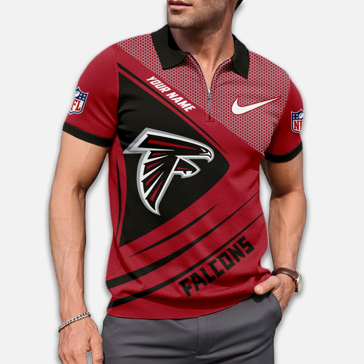 LIMITED EDITION - NEW CUSTOMIZED NFL18 ATF ATLANTA FALCONS ZIP POLO SHIRT