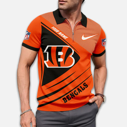 LIMITED EDITION - NEW CUSTOMIZED NFL16 CCB CINCINNATI BENGALS ZIP POLO SHIRT