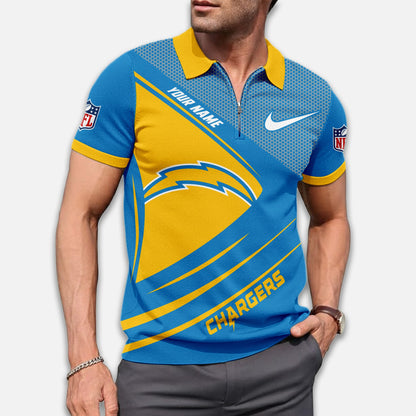 LIMITED EDITION - NEW CUSTOMIZED NFL09 LAC LOS ANGELES CHARGERS ZIP POLO SHIRT