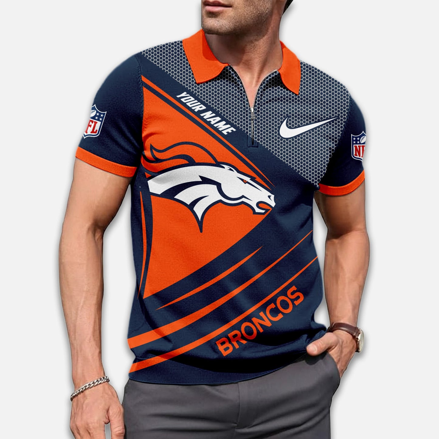 LIMITED EDITION - NEW CUSTOMIZED NFL13 DVB DENVER BRONCOS ZIP POLO SHIRT