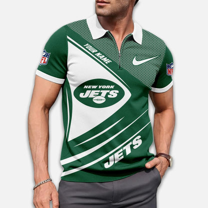 LIMITED EDITION - NEW CUSTOMIZED NFL25 NYJ NEW YORK JETS ZIP POLO SHIRT