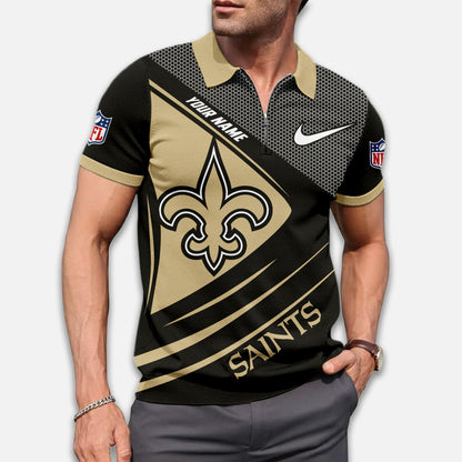 LIMITED EDITION - NEW CUSTOMIZED NFL24 NOS NEW ORLEANS SAINTS ZIP POLO SHIRT