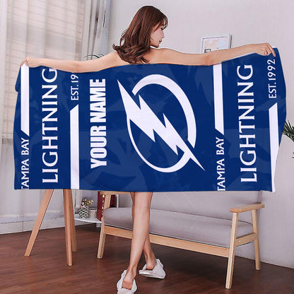 LIMITED EDITION - NEW CUSTOMIZED NHL12 TPL TAMPA BAY LIGHTNING BEACH & BATH TOWEL