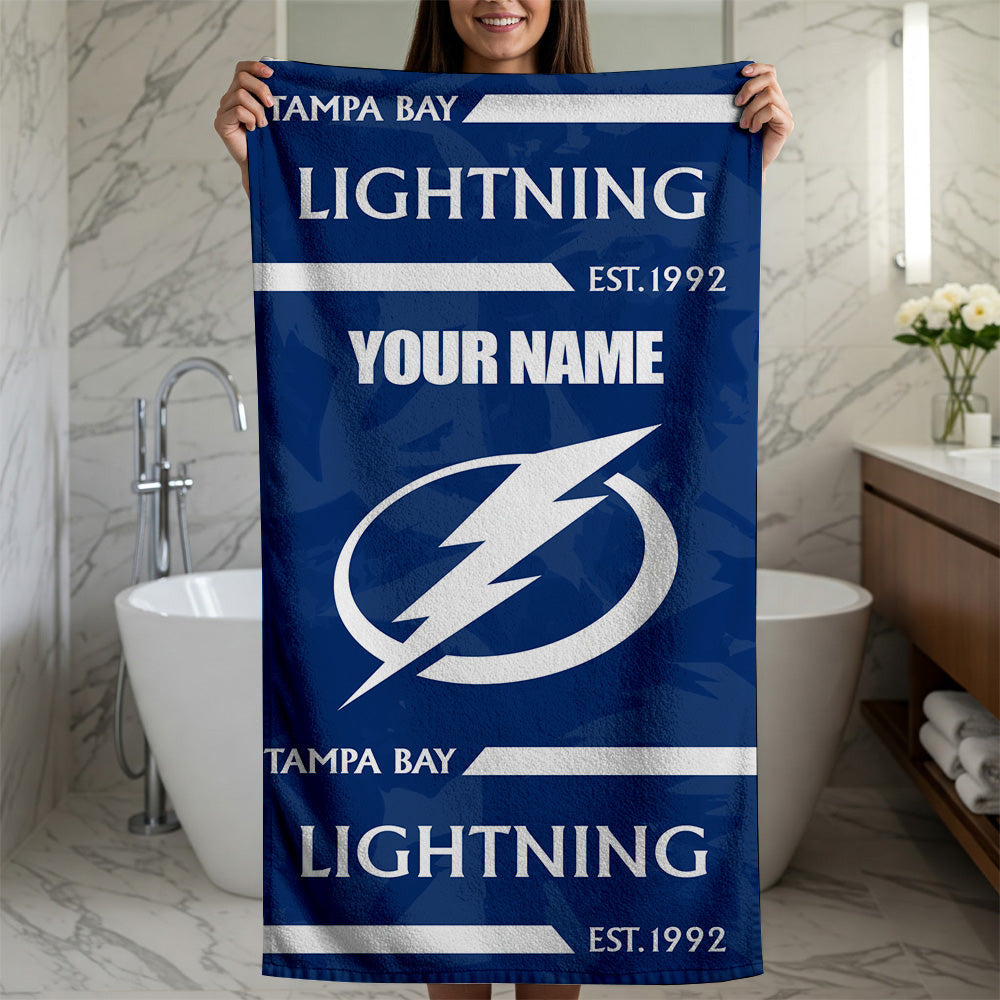 LIMITED EDITION - NEW CUSTOMIZED NHL12 TPL TAMPA BAY LIGHTNING BEACH & BATH TOWEL