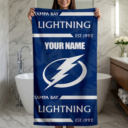 LIMITED EDITION - NEW CUSTOMIZED NHL12 TPL TAMPA BAY LIGHTNING BEACH & BATH TOWEL