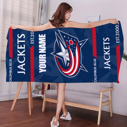 LIMITED EDITION - NEW CUSTOMIZED NHL18 CBJ COLUMBUS BLUE JACKETS BEACH & BATH TOWEL