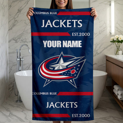 LIMITED EDITION - NEW CUSTOMIZED NHL18 CBJ COLUMBUS BLUE JACKETS BEACH & BATH TOWEL
