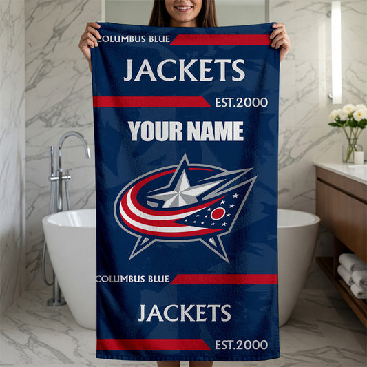 LIMITED EDITION - NEW CUSTOMIZED NHL18 CBJ COLUMBUS BLUE JACKETS BEACH & BATH TOWEL