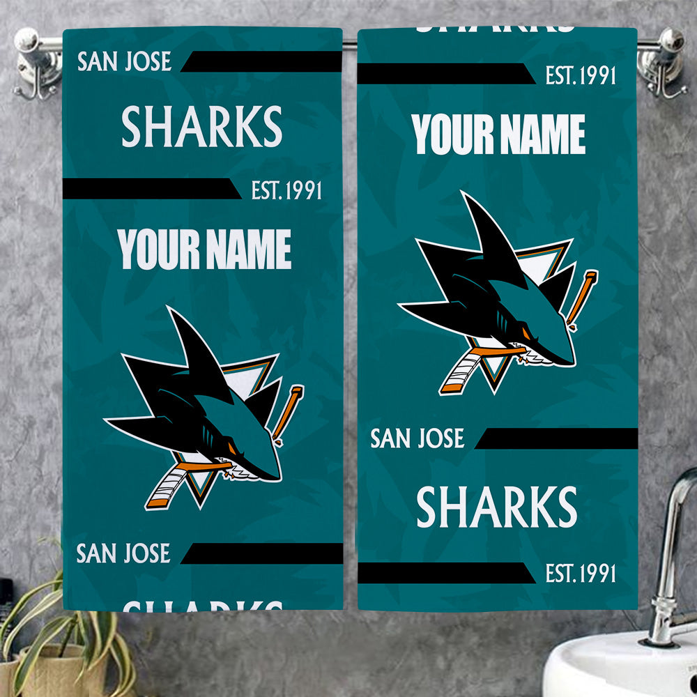 LIMITED EDITION - NEW CUSTOMIZED NHL32 SJS SAN JOSE SHARKS BEACH & BATH TOWEL