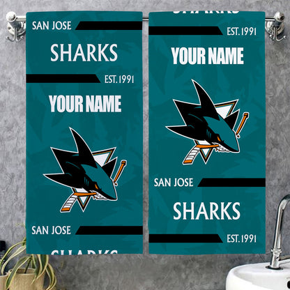 LIMITED EDITION - NEW CUSTOMIZED NHL32 SJS SAN JOSE SHARKS BEACH & BATH TOWEL