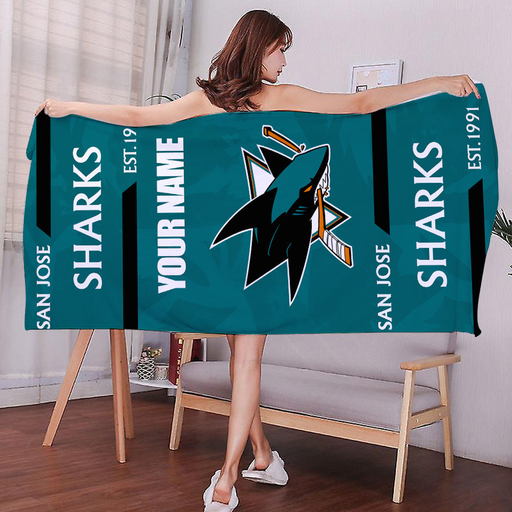 LIMITED EDITION - NEW CUSTOMIZED NHL32 SJS SAN JOSE SHARKS BEACH & BATH TOWEL