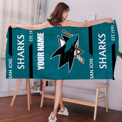 LIMITED EDITION - NEW CUSTOMIZED NHL32 SJS SAN JOSE SHARKS BEACH & BATH TOWEL