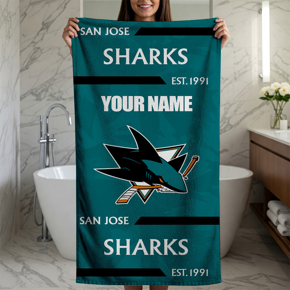 LIMITED EDITION - NEW CUSTOMIZED NHL32 SJS SAN JOSE SHARKS BEACH & BATH TOWEL