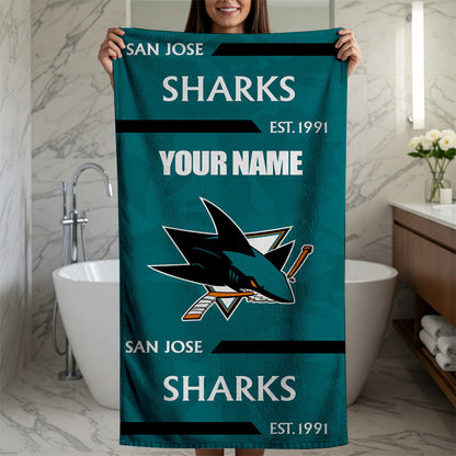 LIMITED EDITION - NEW CUSTOMIZED NHL32 SJS SAN JOSE SHARKS BEACH & BATH TOWEL