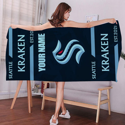 LIMITED EDITION - NEW CUSTOMIZED NHL20 STK SEATTLE KRAKEN BEACH & BATH TOWEL