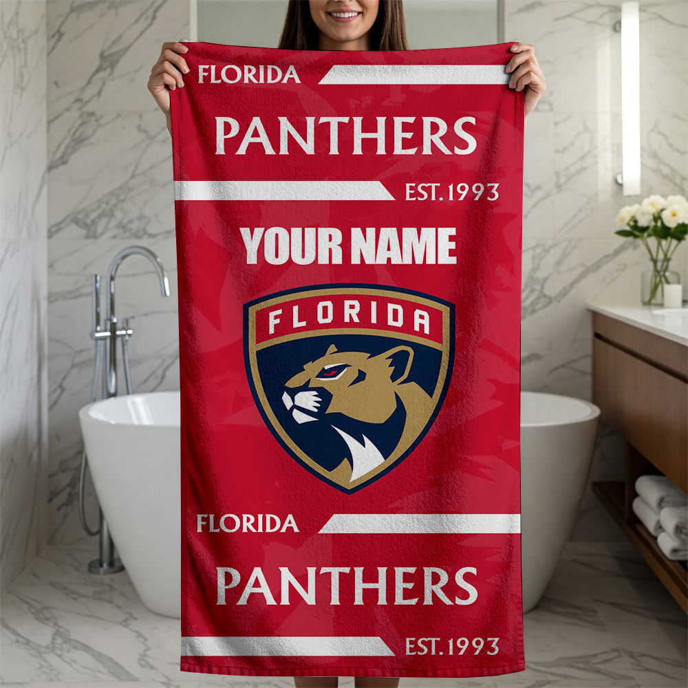 LIMITED EDITION - NEW CUSTOMIZED NHL01 FPT FLORIDA PANTHERS BEACH & BATH TOWEL