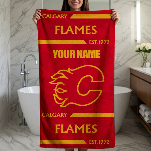LIMITED EDITION - NEW CUSTOMIZED NHL17 CGF CALGARY FLAMES BEACH & BATH TOWEL