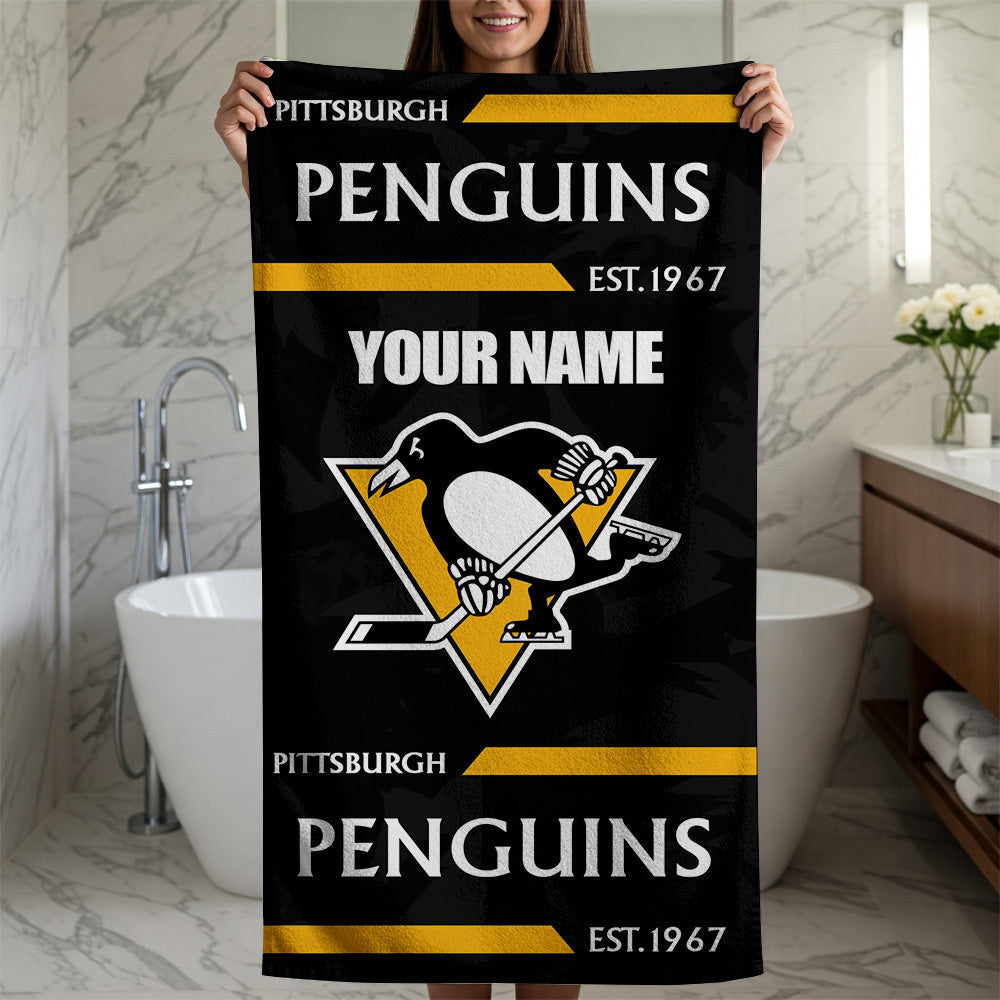 LIMITED EDITION - NEW CUSTOMIZED NHL26 PBP PITTSBURGH PENGUINS BEACH & BATH TOWEL