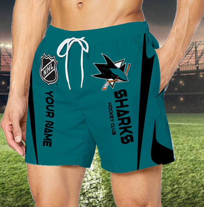 [SUPER SALE] NEW CUSTOMIZED NHL32 SJS SAN JOSE SHARKS UNISEX SHORT PANTS