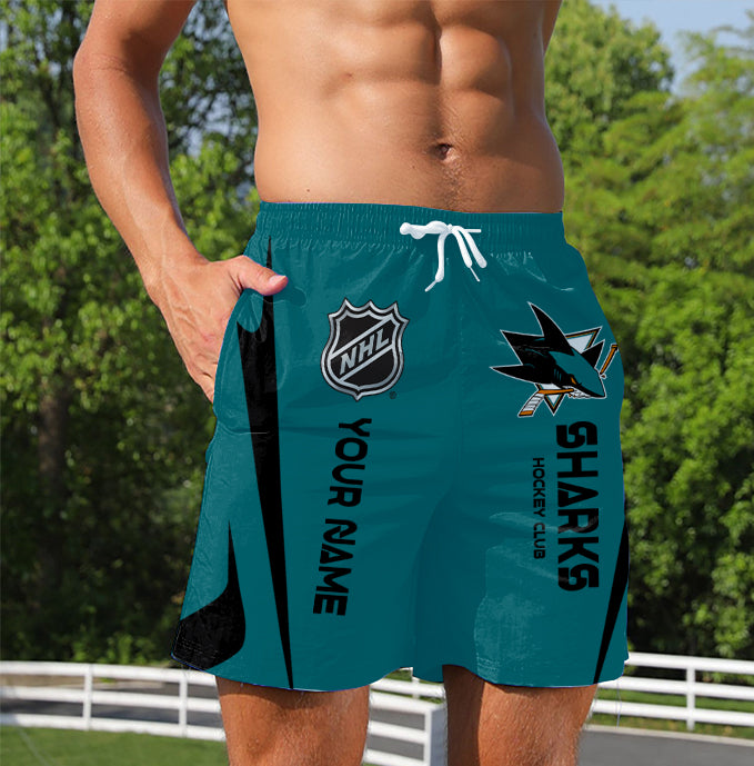 [SUPER SALE] NEW CUSTOMIZED NHL32 SJS SAN JOSE SHARKS UNISEX SHORT PANTS