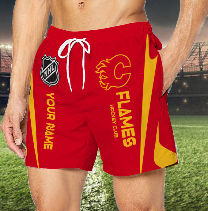 [SUPER SALE] NEW CUSTOMIZED NHL17 CGF CALGARY FLAMES UNISEX SHORT PANTS