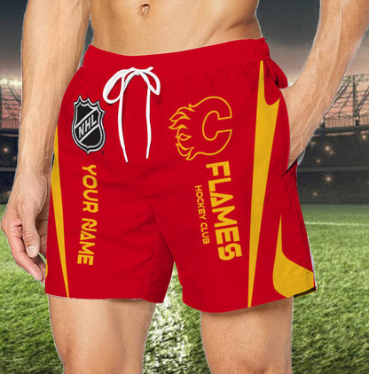 [SUPER SALE] NEW CUSTOMIZED NHL17 CGF CALGARY FLAMES UNISEX SHORT PANTS