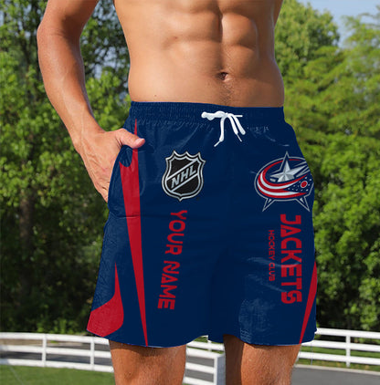 [SUPER SALE] NEW CUSTOMIZED NHL18 CBJ COLUMBUS BLUE JACKETS UNISEX SHORT PANTS