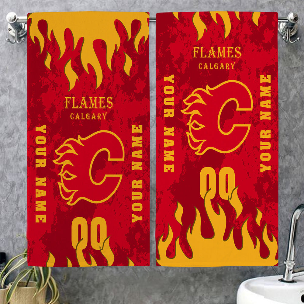 LIMITED EDITION - NEW CUSTOMIZED NHL17 CGF CALGARY FLAMES BATH & BEACH TOWEL