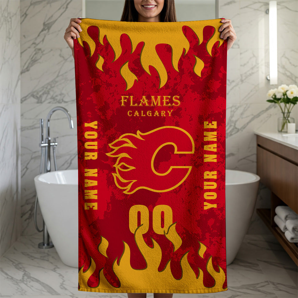 LIMITED EDITION - NEW CUSTOMIZED NHL17 CGF CALGARY FLAMES BATH & BEACH TOWEL