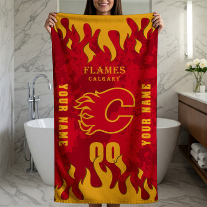 LIMITED EDITION - NEW CUSTOMIZED NHL17 CGF CALGARY FLAMES BATH & BEACH TOWEL