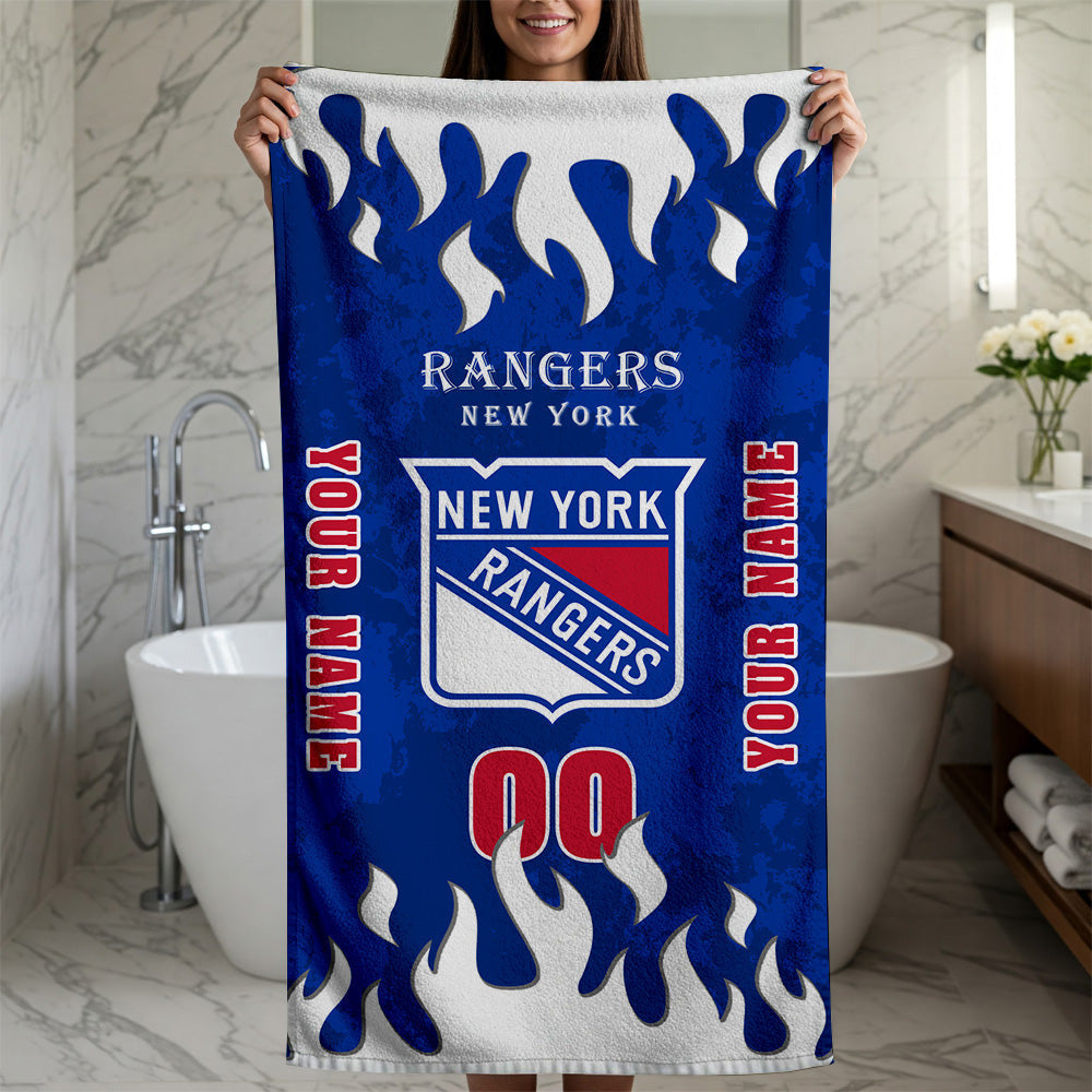 LIMITED EDITION - NEW CUSTOMIZED NHL24 NYR NEW YORK RANGERS BATH & BEACH TOWEL