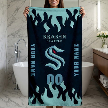 LIMITED EDITION - NEW CUSTOMIZED NHL20 STK SEATTLE KRAKEN BATH & BEACH TOWEL