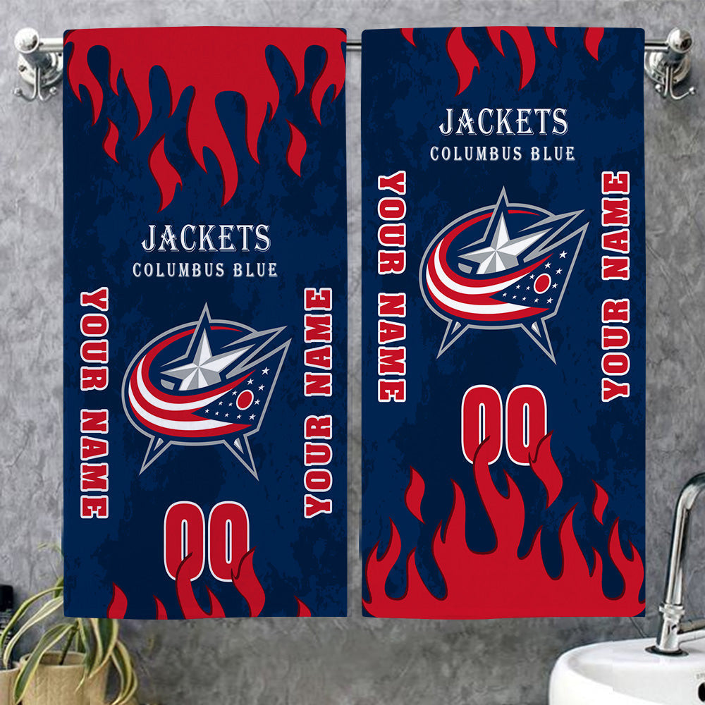 LIMITED EDITION - NEW CUSTOMIZED NHL18 CBJ COLUMBUS BLUE JACKETS BATH & BEACH TOWEL