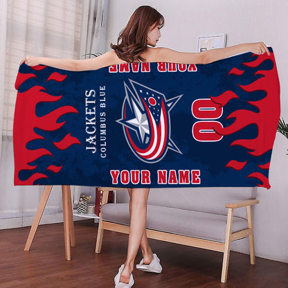 LIMITED EDITION - NEW CUSTOMIZED NHL18 CBJ COLUMBUS BLUE JACKETS BATH & BEACH TOWEL