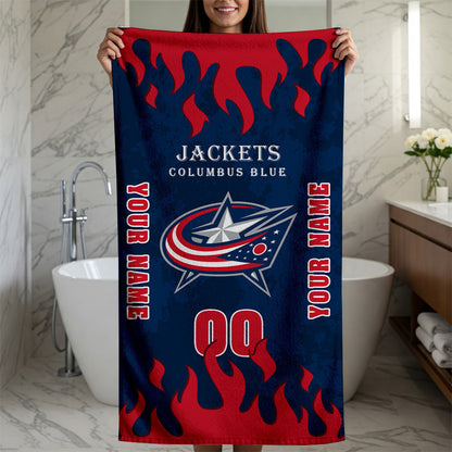 LIMITED EDITION - NEW CUSTOMIZED NHL18 CBJ COLUMBUS BLUE JACKETS BATH & BEACH TOWEL