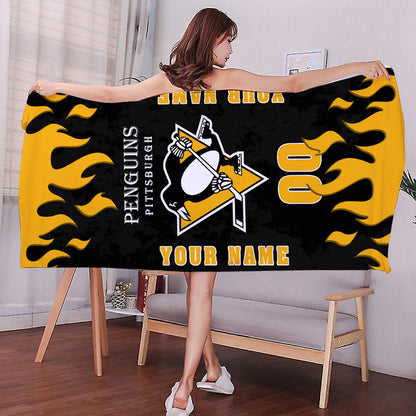 LIMITED EDITION - NEW CUSTOMIZED NHL26 PBP PITTSBURGH PENGUINS BATH & BEACH TOWEL