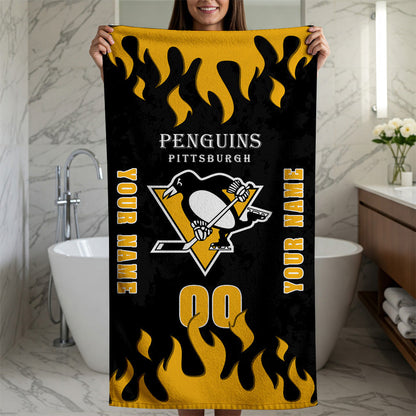 LIMITED EDITION - NEW CUSTOMIZED NHL26 PBP PITTSBURGH PENGUINS BATH & BEACH TOWEL