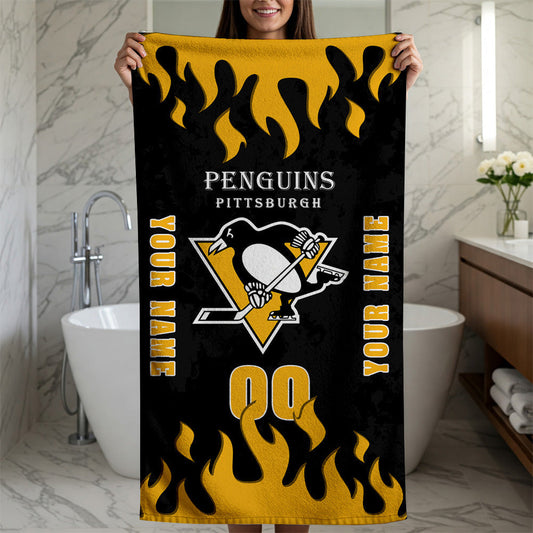 LIMITED EDITION - NEW CUSTOMIZED NHL26 PBP PITTSBURGH PENGUINS BATH & BEACH TOWEL