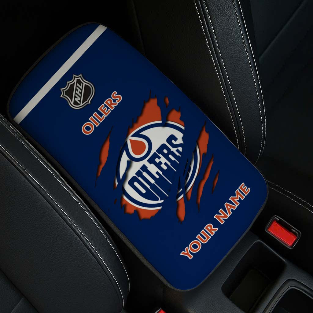 LIMITED EDITION - NEW CUSTOMIZED NHL03 EMO EDMONTON OILERS CAR ARMREST PAD COVER