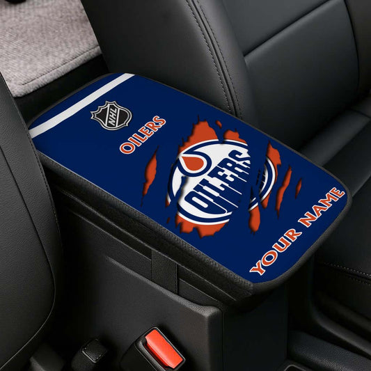 LIMITED EDITION - NEW CUSTOMIZED NHL03 EMO EDMONTON OILERS CAR ARMREST PAD COVER