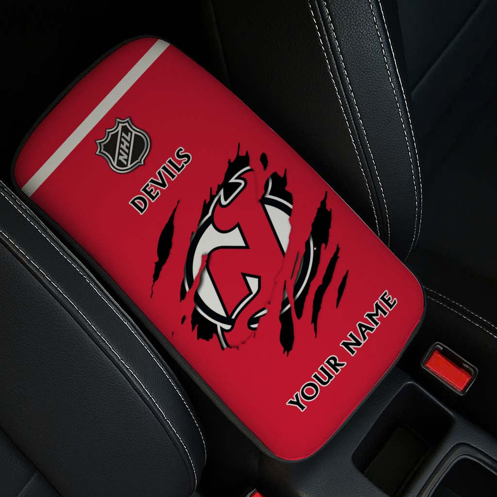 LIMITED EDITION - NEW CUSTOMIZED NHL06 NJD NEW JERSEY DEVILS CAR ARMREST PAD COVER