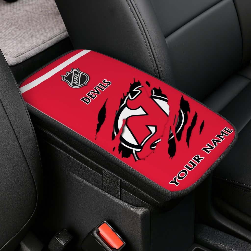 LIMITED EDITION - NEW CUSTOMIZED NHL06 NJD NEW JERSEY DEVILS CAR ARMREST PAD COVER