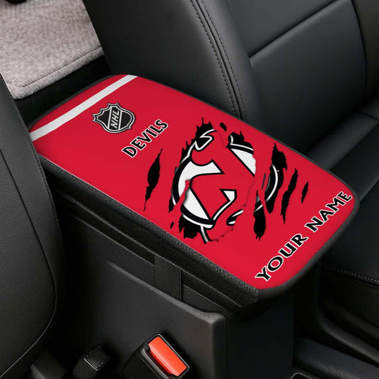LIMITED EDITION - NEW CUSTOMIZED NHL06 NJD NEW JERSEY DEVILS CAR ARMREST PAD COVER
