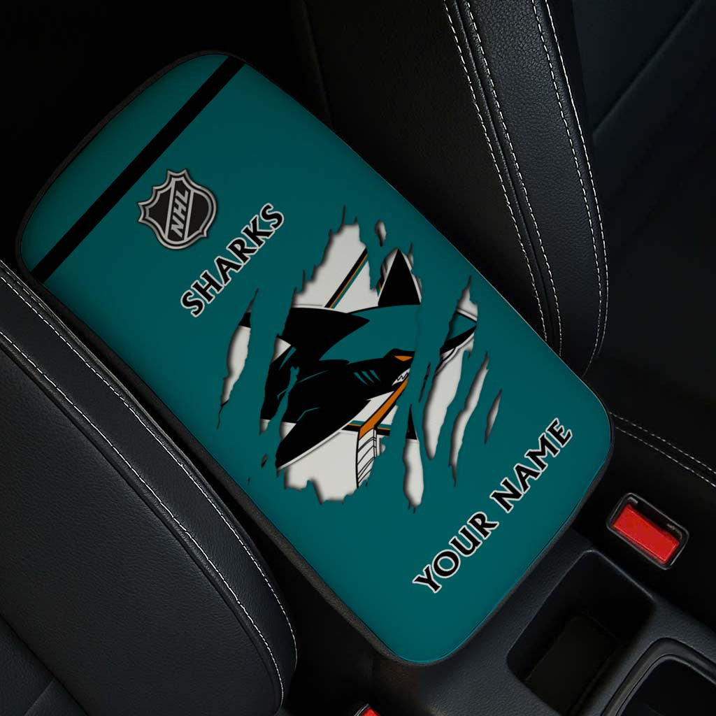 LIMITED EDITION - NEW CUSTOMIZED NHL32 SJS SAN JOSE SHARKS CAR ARMREST PAD COVER