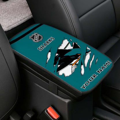 LIMITED EDITION - NEW CUSTOMIZED NHL32 SJS SAN JOSE SHARKS CAR ARMREST PAD COVER